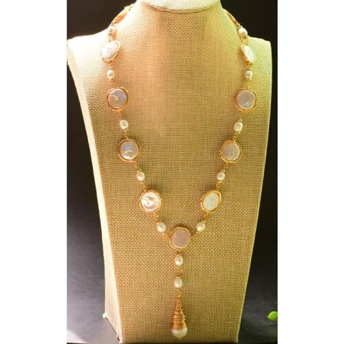 Handmade Necklace Irregular Square Baroque Style White Pearls Natural Freshwater Sweater Pendants Cultured Special Jewelry New