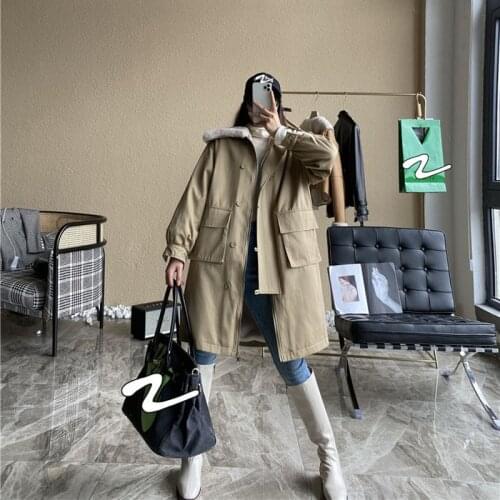 Oversized Coats Korean Windbreaker Jacket Warm Plus Velvet Parka Rabbit Fur Cotton Jacket Women Winter Coats New Winter Clothes
