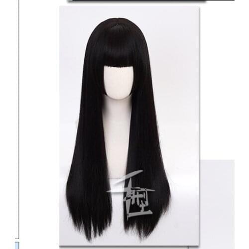 Kakegurui Yumeko Jabami Cosplay Wigs Heat Resistant Synthetic Hair Wigs Black Straight Wig