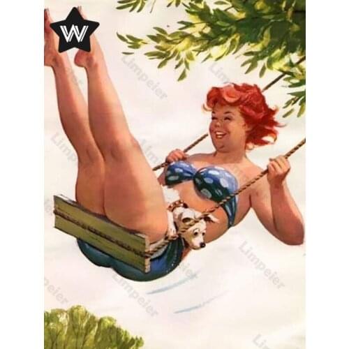 Shabby Wall Art Metal Sign Vintage Sexy Woman Tin Plate Metal Plaque Funny Fat Lady Tin Signs for Man Cave Club Metal Decoration