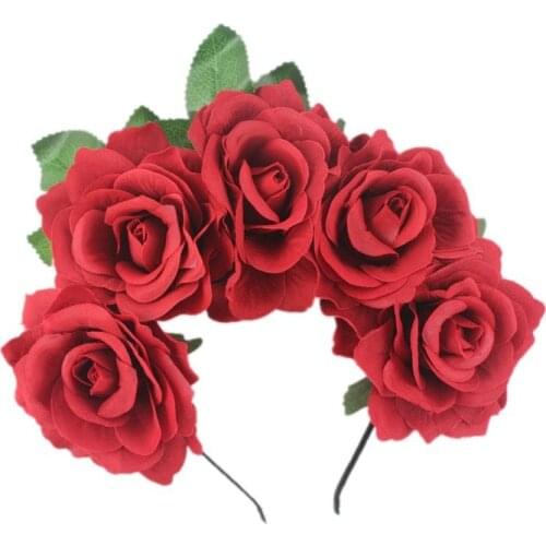 Large Flower Crown Hairbands Fashion Bride Beach Vacation Hair Ornament Rose Hair Hoops Mexican Simulation Flower Headband Girl