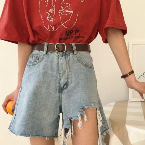 Trendy New Summer Female Retro Streetwear Denim Shorts Women Asymmetrical Loose Jeans Shorts Ladies High Waist A Line Shorts