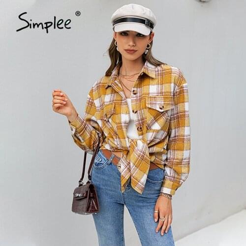 Женские рубашки в клетку SIMPLEE China At AliExpress