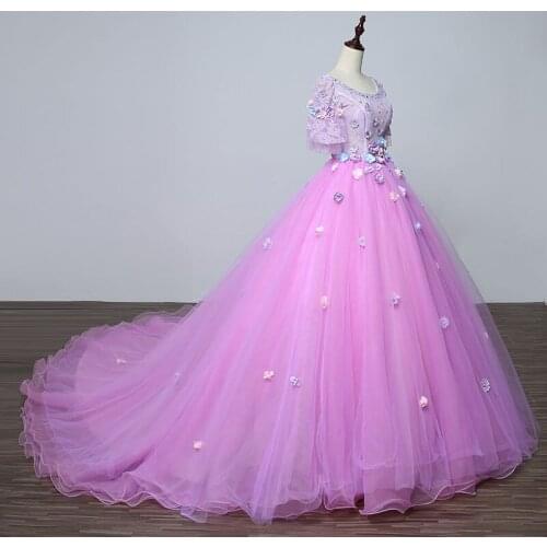 Light purple flower embroidery beading court ball gown medieval dress Renaissance queen Victorian cosplay ball gown Belle Ball