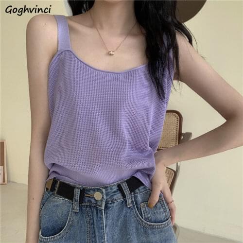 Tanks Tops Women Loose Solid Knitted Strap U-neck Sleeveless All-match Candy Color Soft Leisure Trendy Fashion Female Summer Hot