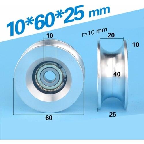 [U1060-25]2pcs/lot high loading aluminum 6200zz bearing roller pulley track guide wheel injection mold machine 1060UU 10*60*25mm