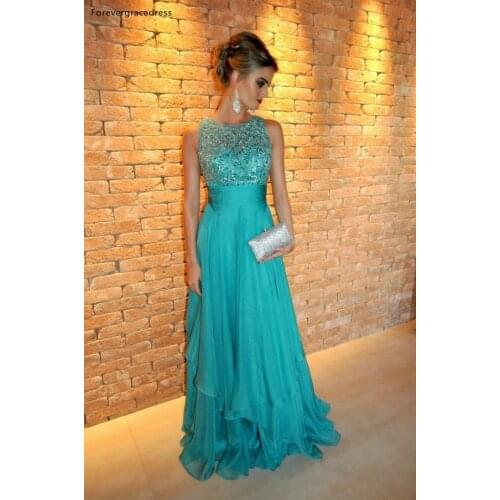 Mint Green Evening Dress High Quality Chiffon Beading Sweep Train Long Party Gown vestidos de festa