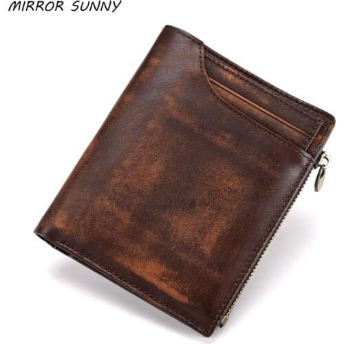 Vintage Men Short Wallet Genuine Leather Casual Multi Card Coin Purse Card Holder Top Layer Cow Leather Small Money Bag Carteira