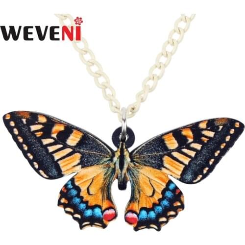 WEVENI Acrylic Tiger Swallowtail Butterfly Pendant Long Chain Collar Long Trendy Insect Summer Jewelry For Women Girls 2018 Gift
