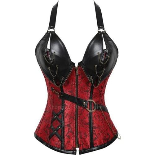Adult Medieval Viking Pirate Costume Women Gothic Knight Corset Halloween Cosplay Steampunk Leathter Halter Vest Metal Cuirass
