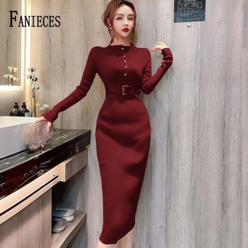 Women Spring Autumn Knitted Bodycon Midi Dress Casual Sexy Long Sleeve Woman Elegant Slim Fashion Party Dresses vestido 2021