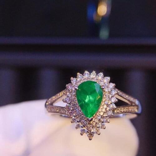 0.7carat CT Natural Emerald Anniversary Wedding Ring Side Stone Real Diamond AU 585 14K Solid Real White Gold Ring For Women