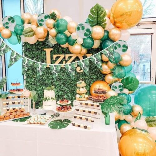 1 set Green Palm Leaf Balloons Hawaii Party Palm Banner Disposible Tableware for Jungle Theme Birthday Party Decoration