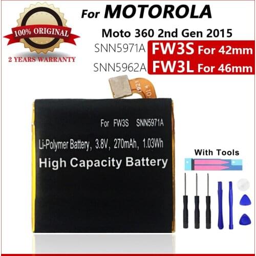 100% Original 270mAh FW3S FW3L SNN5971A For Motorola Moto 360 2nd 42mm 46mm Watch batteries With tools+Tracking number