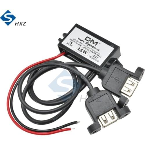 15W 5V 3A Car Potting Waterproof Power Supply Adjustable DC-DC Step Down Buck Converter Module 30CM Dual USB Cable Female Port