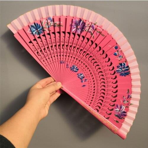 23cm Double-Sided Wooden Crafts Fan Hollow Dolphin Printing Wooden Crafts Fan Crafts Opening and Closing Smooth Folding Fan