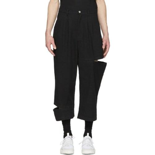 24-46 Mens Casual Pants Holes Spring Summer Products Stitching Broken Wide Leg Pants Loose Pants Hanger Plus Size Men