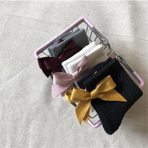 3 Pairs Baby Boy Girl Cartoon Cotton Bowknot Socks NewBorn Infant Toddler Kids Soft Sock Black/White/Gray