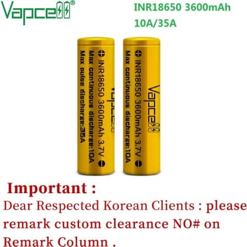 Free shipping Vapcell original 18650 3600mAh 10A / 35A high power capacity 3.7V 18650 Li-ion rechargeable batteries cell