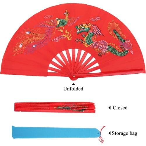 Red Tai Chi Martial Arts Kung Fu Bamboo Silk Fan Quality Bamboo Kung Fu Fan Tai Chi Fan Red Silks And Satins Fan Bamboo Fan