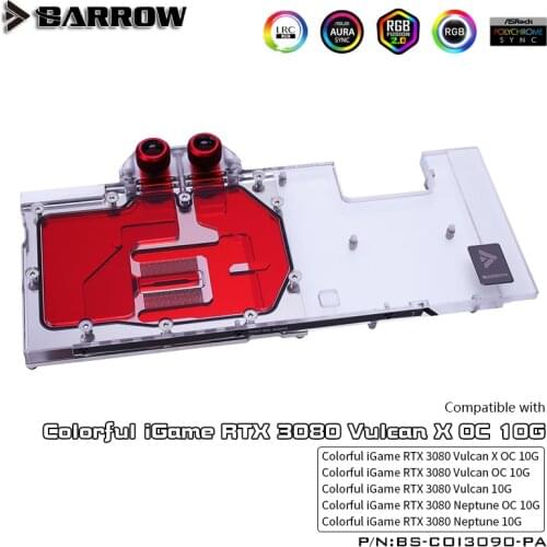Barrow 3080 GPU Water Block for Colorful iGame RTX 3080 Vulan X OC, Full Cover ARGB GPU Cooler, BS-COI3090-PA