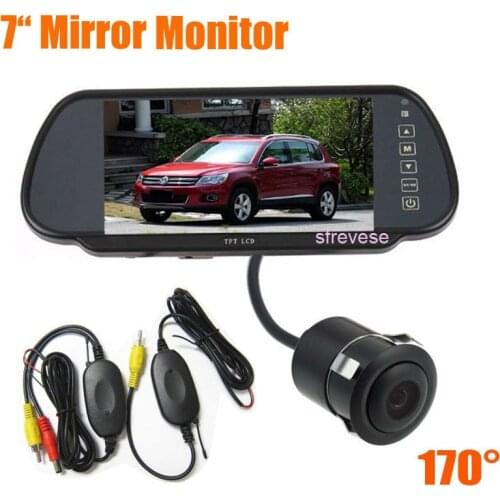 Wireless Waterproof Mini Car Reversing Parking Backup Camera 170 Degree + 7" TFT LCD Mirror Monitor Car Rear View Kit System