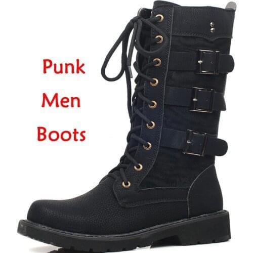 Motorcycle boots Mens Desert Boots Fashion Mens Leather Black High top Knee-high Casual Boot Man Comfortable warm Mens boots