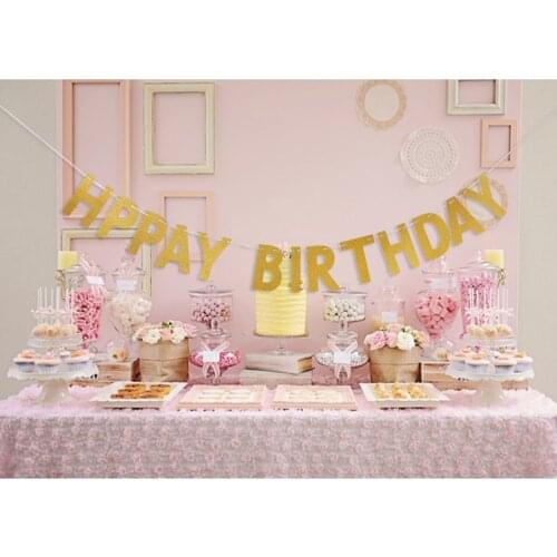 Birthday Party Letters Birthday Party Decoration Happy Birthday Banner Glitter Powder Craft Paper Gold Silver