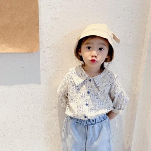 Childrens Clothing Summer New Baby Girls Shirts Korean Lapel Floral Print Blouse Tops For Girl 2-7 Y Toddler Kids Cotton Shirts