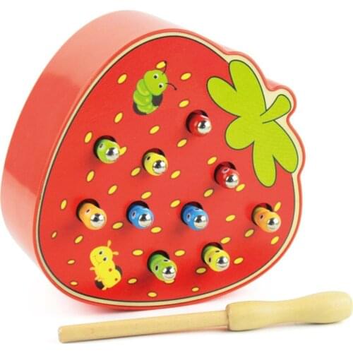 Baby Montessori Wooden Toys Magnetic Catch Worms 3D Puzzle Educational Game Fishing Color Math Children Toys For 1 2 3 Years Old