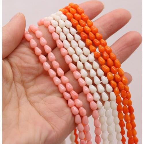 Hot Sale Coral Beaded Straight Hole Water Drop Bead Pink Orange White Handmade Crafts DIY Exquisite Necklace Bracelet Jewelry6mm