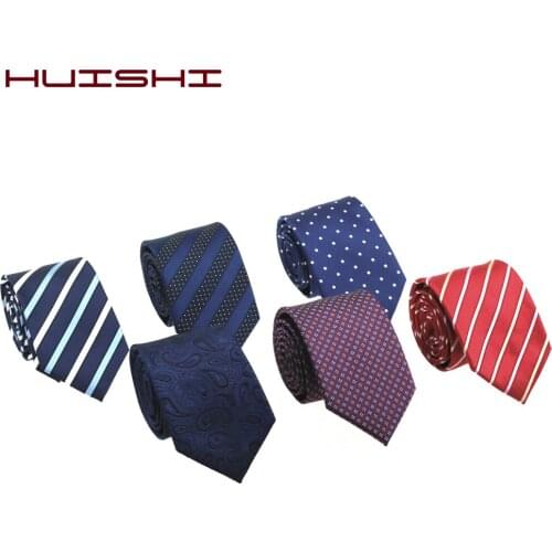 HUISHI 20 Styles Men Ties Waterproof Various Color Stripe Floral 7cm Jacquard Necktie Accessories Daily Wear Cravat For Wedding