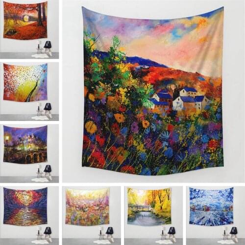 Oil Painting Flower Tree Pattern Polyester Pattern Tapestry Beach Throw Mat Yoga Rug Wall Hanging Minimalist Home Decor Art