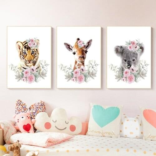 Nordic Cartoon Animal Picture Pink Girl Room Decoration Canvas Painting Living Room Bedroom Art Wall Home Decoration Poster