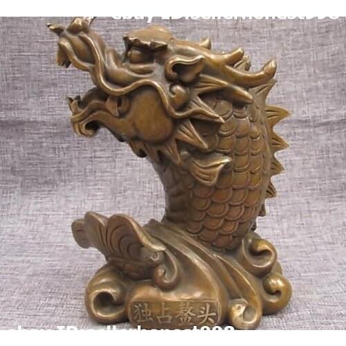 Chinese old Bronze Copper dragon fish Feng shui Decor staue sculpture