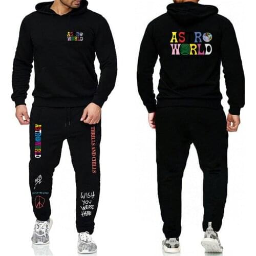 TRAVIS SCOTT ASTROWORLD Smiley World Hoodies Sets Streetwear Fleece Hoodie And pants Men Women Tracksuit homme Sweatpants Suit