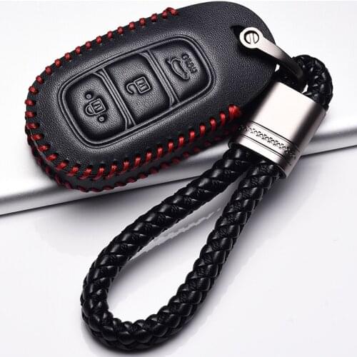 Leather Key cover Car Key Case For Hyundai KONA Encino i30 Ix35 Solaris Azera Elantra Grandeur Ig Accent Santa Fe Verna 2018