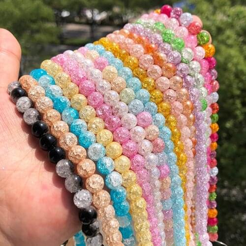 4 6 8 10 12mm Mixed Color Snow Cracked Crystal Bead Round Loose Cracked Quartz Beads For Jewelry Making DIY Bracelets Supplies