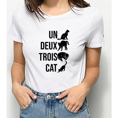 Kitten Cute Animal White T-shirt Women Bright Crewneck Clothing Deux Trous Cat Letter Printed Harajuku Woman Wummer Shirt