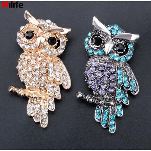 Fashion items Owl Badge Zinc Alloy Imitation Rhinestone Blue Brooch Coat Dress Accessories Owl Brooch Creative Birthday Gift