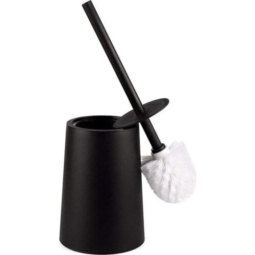 Toilet Brush and Holder Set, Toilet Bowl Brush with Holder Black for Bathrooms, Modern Design Toilet Brush with Lid Longer Brush