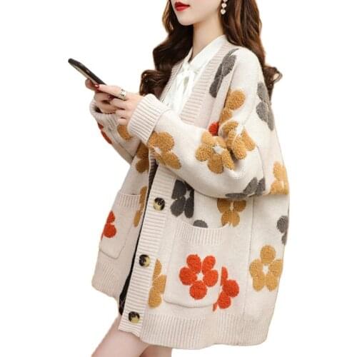 2021 New Sweater Cardigan Female Loose In The Long Spring Wear Vintage Hong Kong Languid Lazy Wind Knitting Coat Womens Sweater