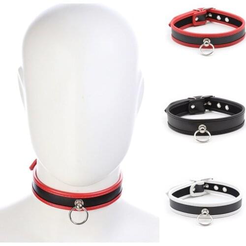BDSM Slave Collar for Sex Erotic Leather Choker Necklace Silver Color Metal O-Ring Puppy Play Game Sex Toys for Women Men Gay