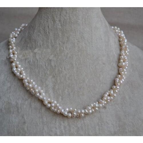 AA 4-5MM 18 inches White Color Natural Freshwater Pearls Necklace,Twisted Pearls Jewellery,Fashion Ladys Wedding Necklace