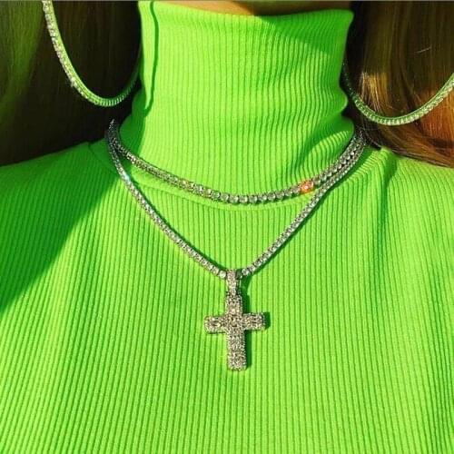 Drop ship cross pendant necklace with 5mm CZ paved tennis chain hip hop necklaces jewelry for HipHop women men boy party jewelry