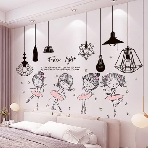 [shijuekongjian] Chandelier Lights Wall Stickers DIY Girl Dancer Mural Decor Decals for Living Room Kids Bedroom Home Decoration