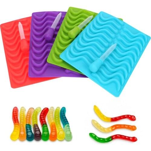 Silicone Gummy Snake Worms Chocolate Mold Sugar Candy Jelly Molds Ice Tube Tray Mold Baking 20 Cavity
