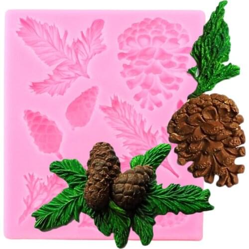 Pine Branches Silicone Mold Christmas Cake Border Fondant Molds Pine Cone Cake Decorating Candy Clay Chocolate Gumpaste Moulds