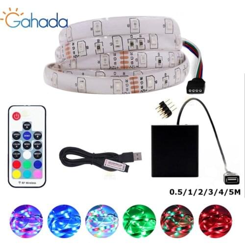 USB 5V 2835 RGB LED Strip Light Set 60 LEDs/m Battery Box Powered TV backdrop Flexible Tape LED Light Lamp With 17key Remote