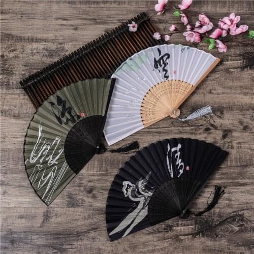 Chinese Style Folding Fans Vintage Black Silk Flower Printing Hand Fan Women Dance Hand Fan Art Craft Gift Party Supplies